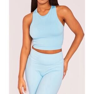 PrettyLittleThing NWT Bright Blue Seamless Bust Sports Bra Top Size Large PLT